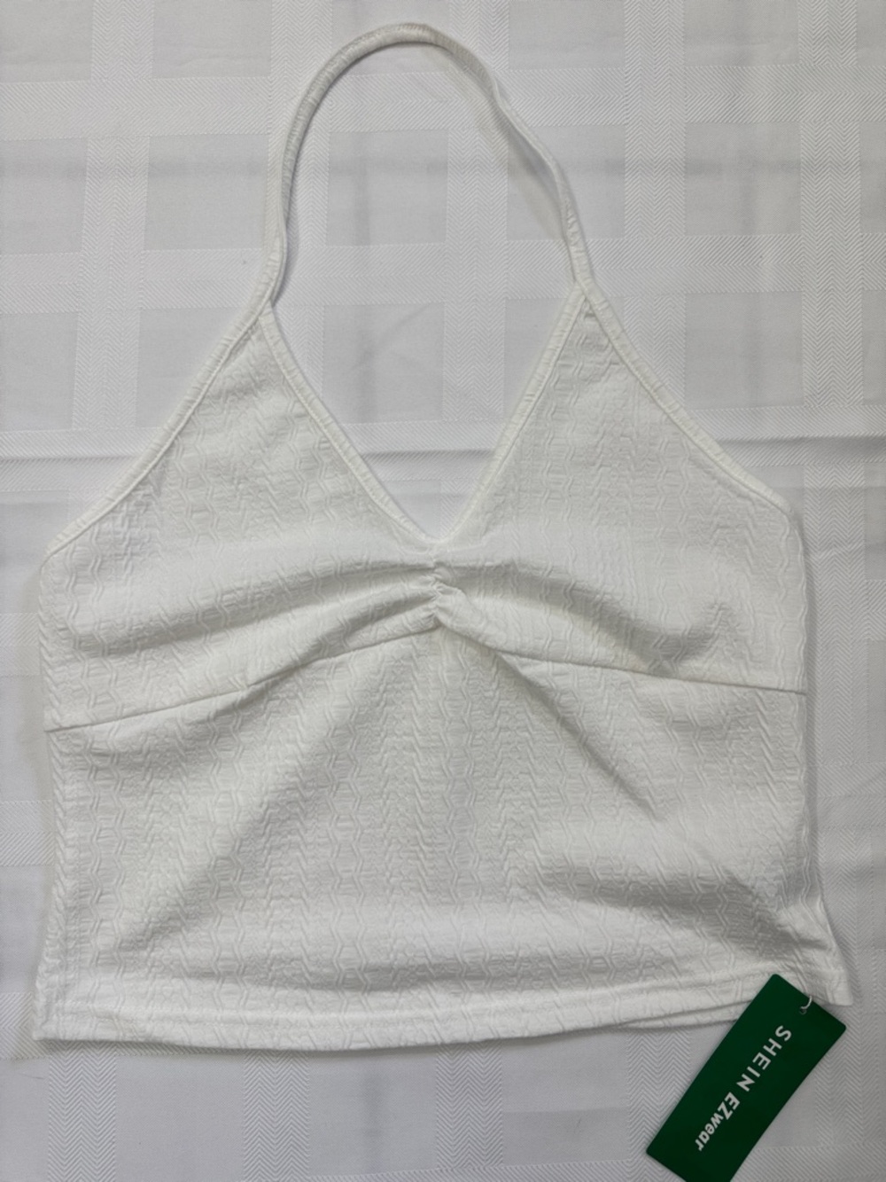 SHEIN Pink & Purple Eyelet, Blue Tie-Front Strapless Tops & White V-Neck Cami - Picture 6 of 15
